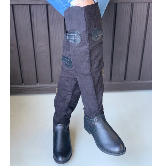 Black Over The Knee Cuff Option Flat Riding Boots - Picture 4 of 8